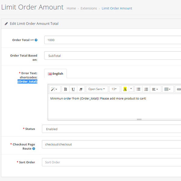 Limit Order Amount